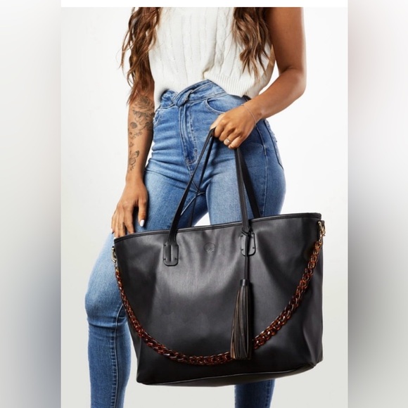 TUSHBABY XL Black Tote Diaper Bag, 2 Pacifier Holder Accessories & Changing Pad - Picture 7 of 7